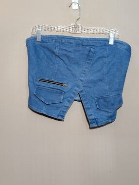 Blue Denim Tube Top with Zipper Detail